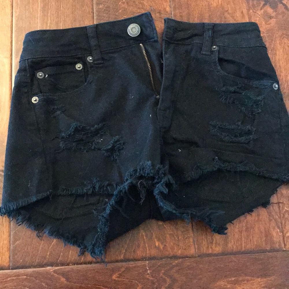 Black destructed shorts